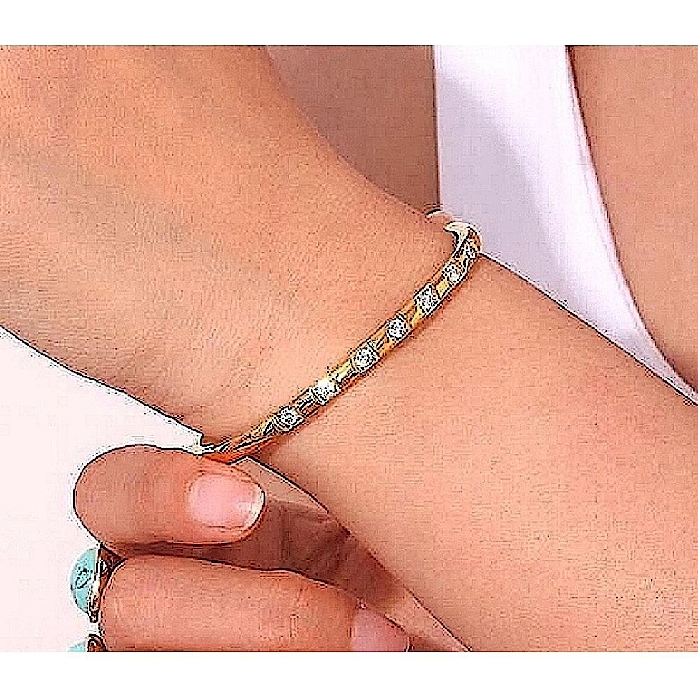 NEW Elegant Gold Plated 316L Bangle‎ Bracelet Square Simulated Diamonds, 6-9”